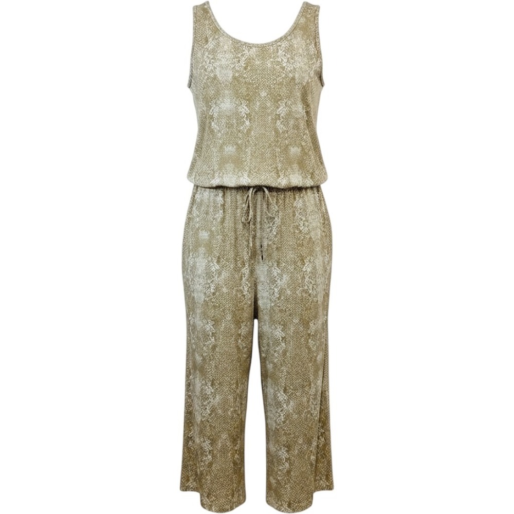 Juicy Couture Wide Leg Crop Jumpsuit XL Stretch Knit Cinch Tie Waist Scoop Neck